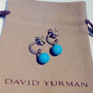 DAVID YURMAN Solari 9mm Turquoise Diamonds Hoop Earrings in Sterling Silver 925